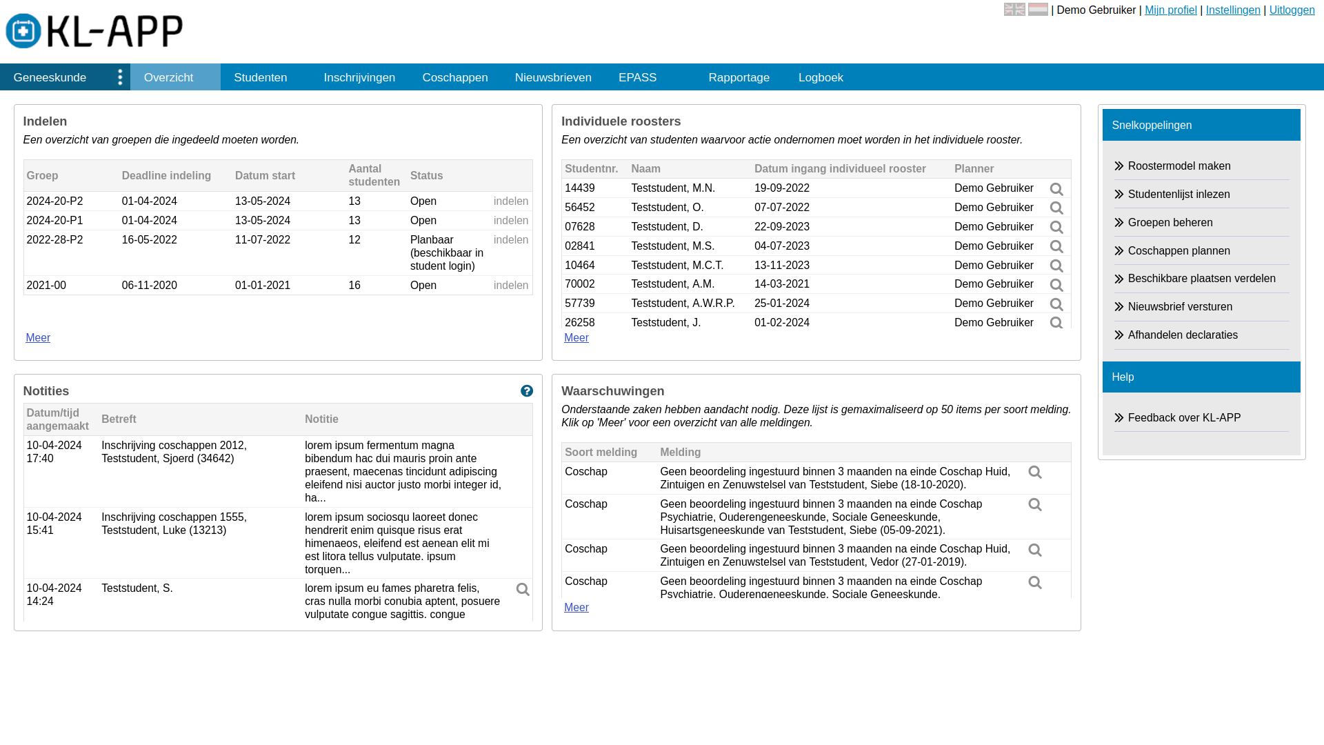 KL-APP coschappen dashboard